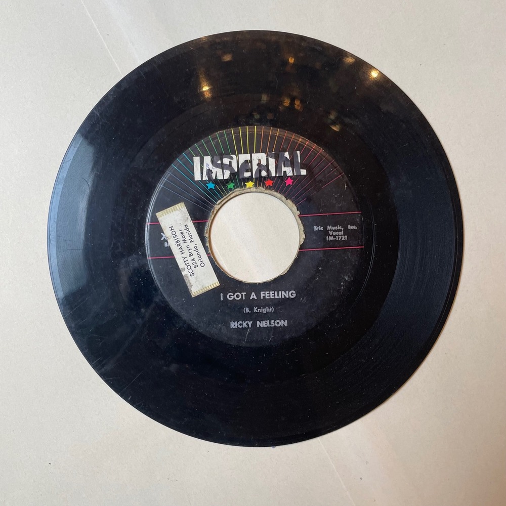 Ricky Nelson 45‎ RPM Vinyl Record Imperial Lonesome Town I Got A Feeling - Picture 2 of 2